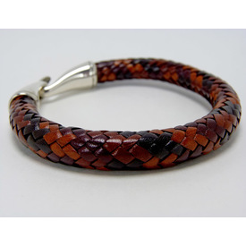 T89 Braided Leather Bracelet with Silver-Satin Magnetic Closure Blue