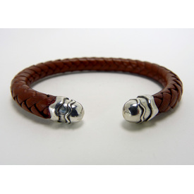 T89 Braided Leather Bracelet with Silver-Satin Magnetic Closure Blue